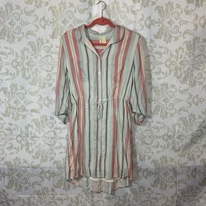 Japan Coral Striped Tie Waist Midi Dress